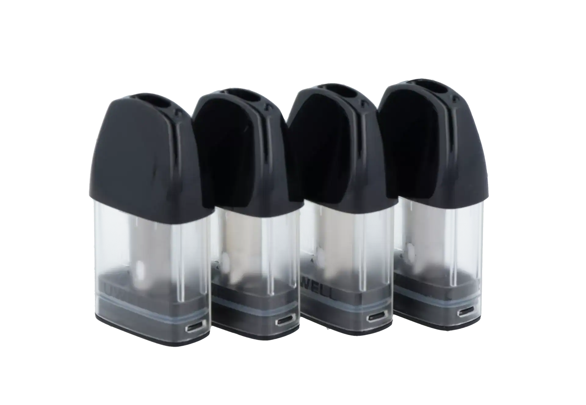 Uwell Caliburn A2 Pod 0,9 Ohm Pod 2 4 Batterieladegerät für kabellose Geräte, schwarz und transparent, kompakte Ladestationen, ideal für unterwegs, langlebige Qualität, schnelle Ladefunktion.