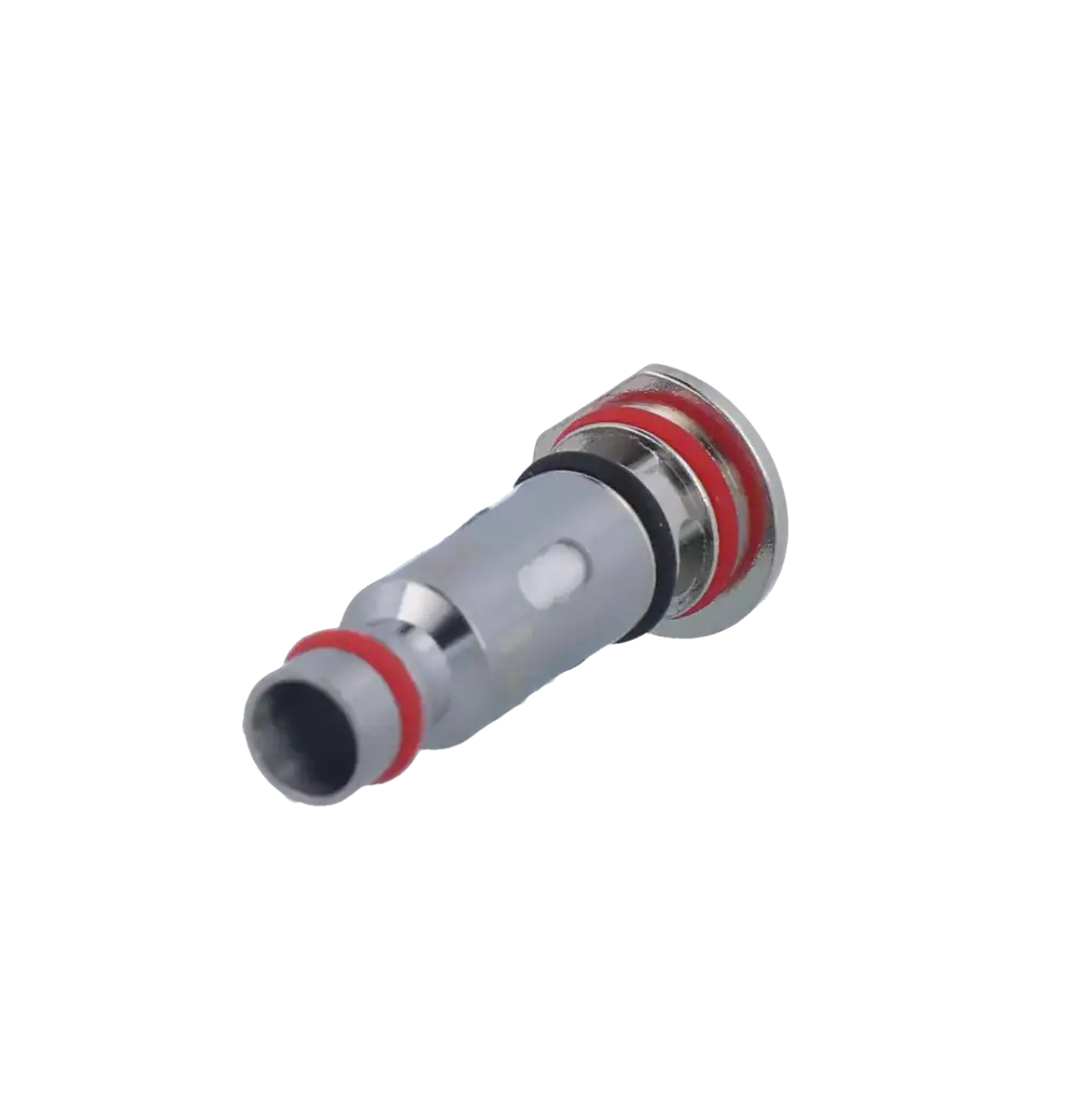 Uwell Caliburn G 0,8 Ohm Head 7 Stiftventil, Automobil, Ersatzteil, hochwertiges Metall, roter Dichtungsring, plastisch, Nahaufnahme.