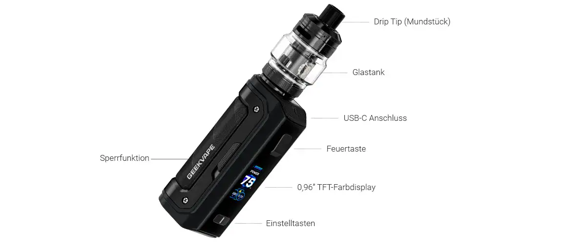 GEEKVAPE Aegis Mini 5 E-Zigaretten Set 3 Das GEEKVAPE Aegis Mini 5 Set vereint einen 3.200-mAh-Akku mit 100 Watt Leistung, IP67-Schutzklasse und dem Z Nano 3 Clearomizer mit 5 ml Tank und Top-Airflow. Kompatibel mit B Series Heads von MTL bis Sub-Ohm. Jetzt im Letz-Go-Shop bestellen.