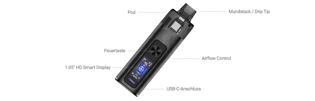 Das Uwell Typhos Pod-System vereint 45 Watt Leistung, einen 2.000 mAh Akku und zwei Mesh-Pods für MTL, RDL und DL-Dampfen.